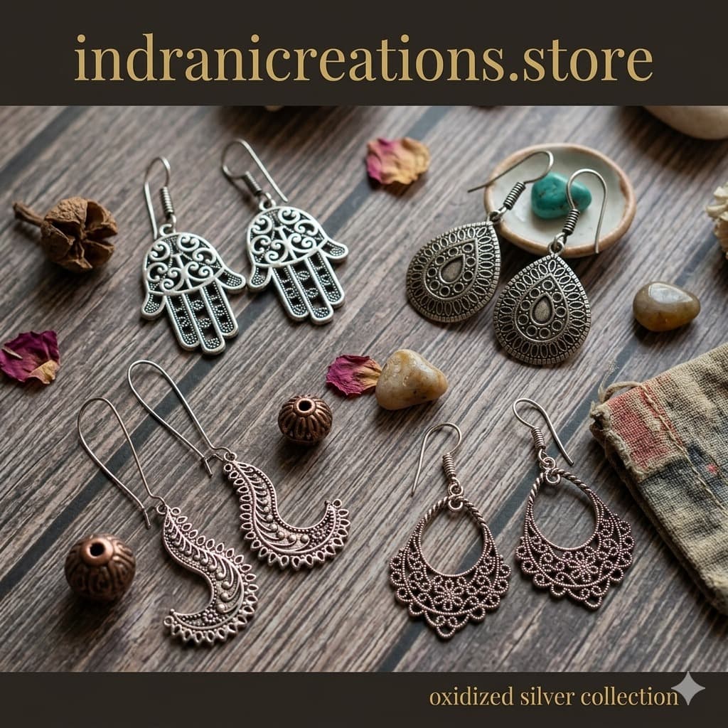 Oxidized Floral Drop Earrings image 3
