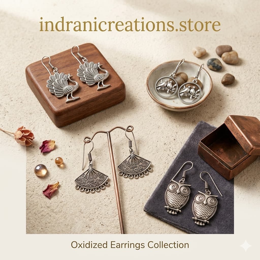 Oxidized Floral Drop Earrings