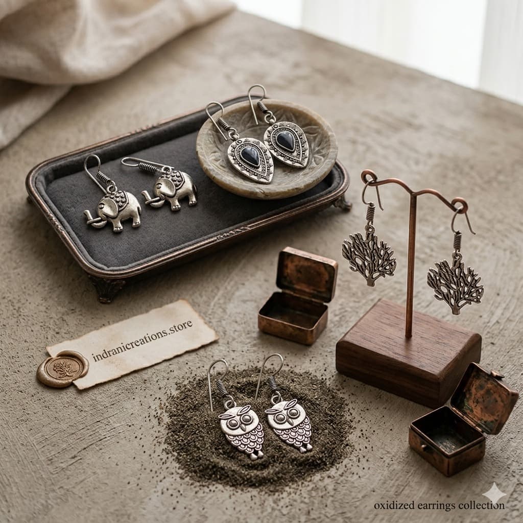 Oxidized Floral Drop Earrings image 4